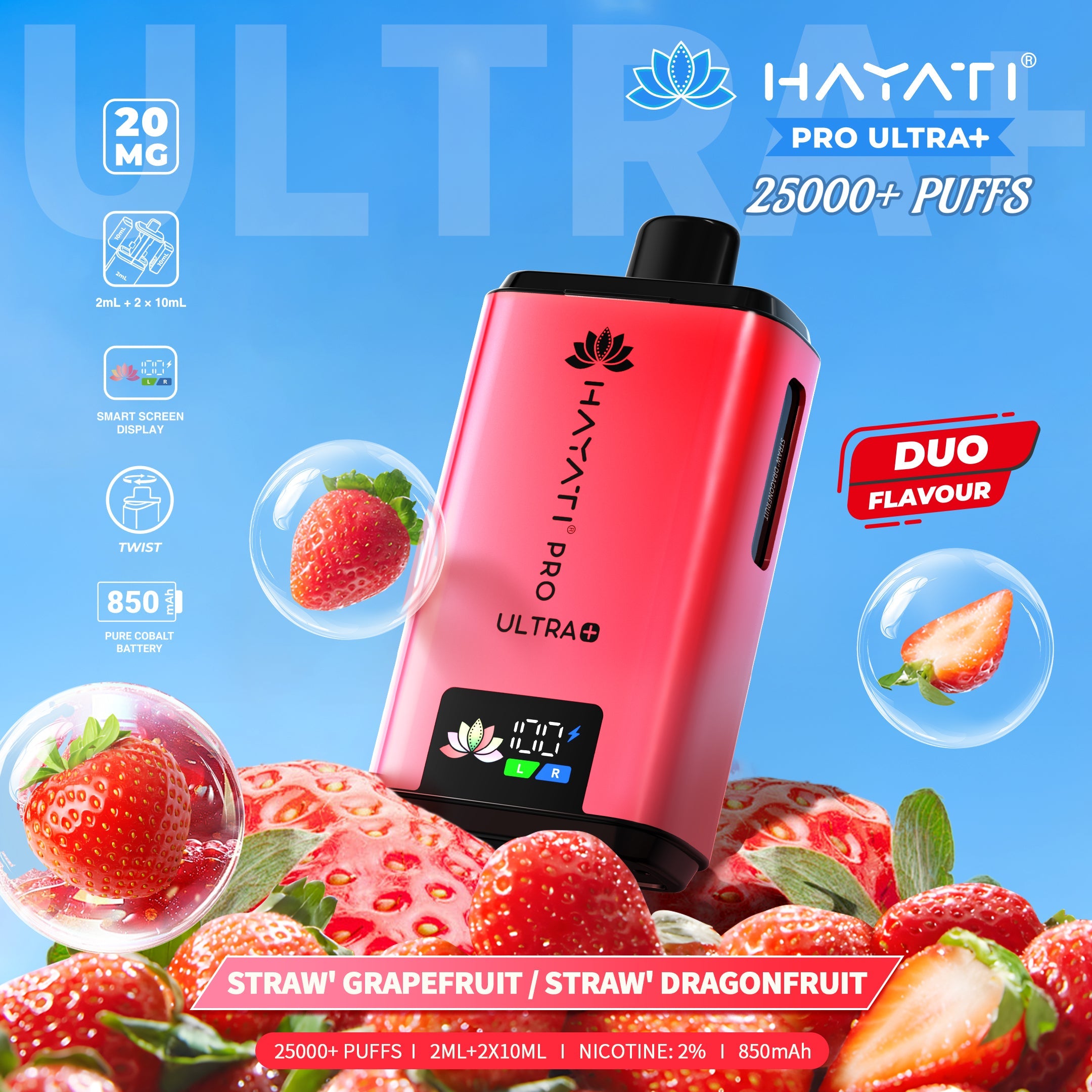 Hayati Pro Ultra Plus 25000 Straw' Grapefruit / Straw' Dragonfruit prefilled pod kits 20mg