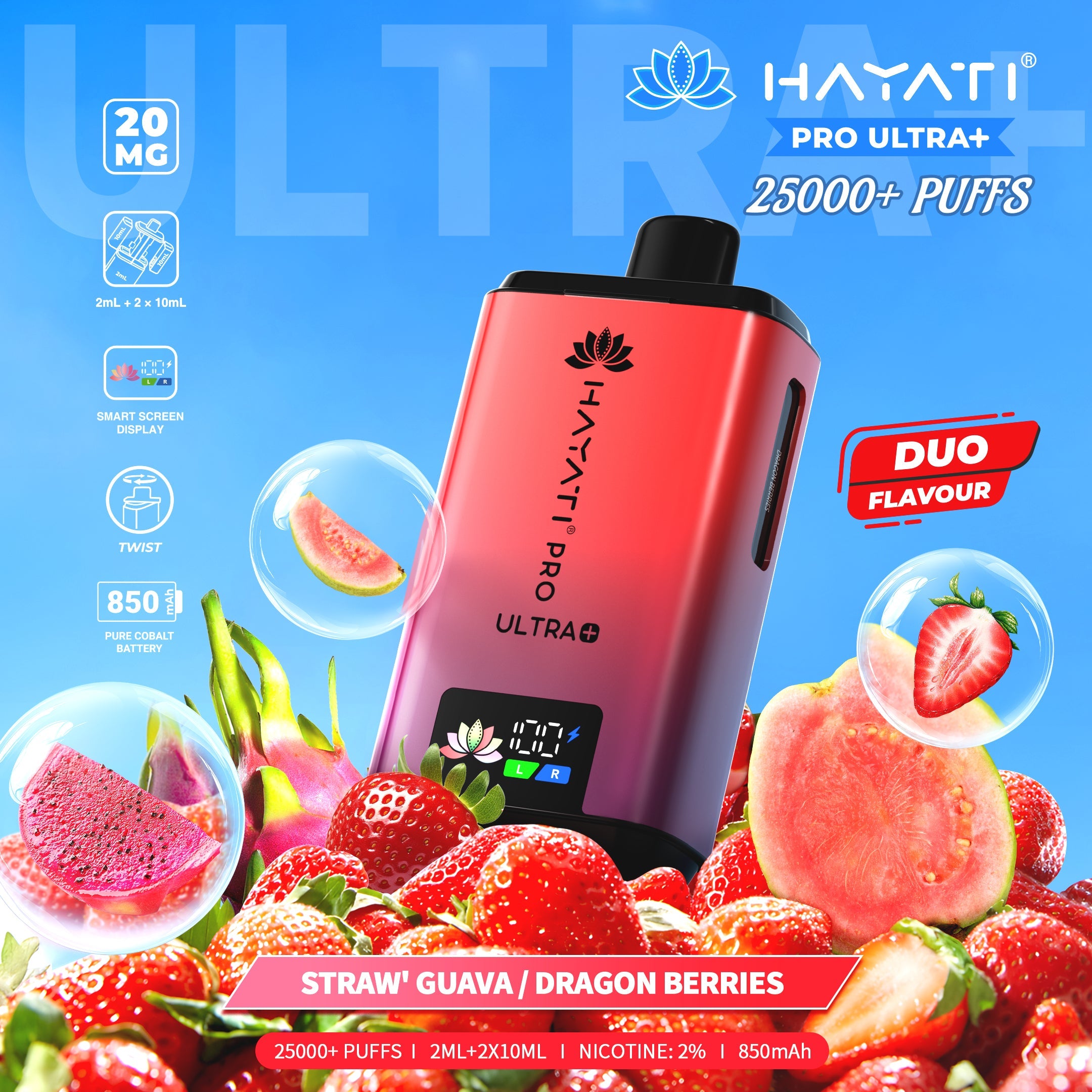 Hayati Pro Ultra Plus 25000 Straw' Guava / Dragon Berries prefilled pod kits 20mg