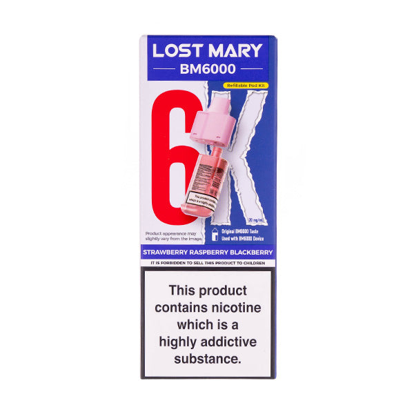 Lost Mary BM6000 Strawberry Raspberry Blackberry 20mg replacement pod and refill container