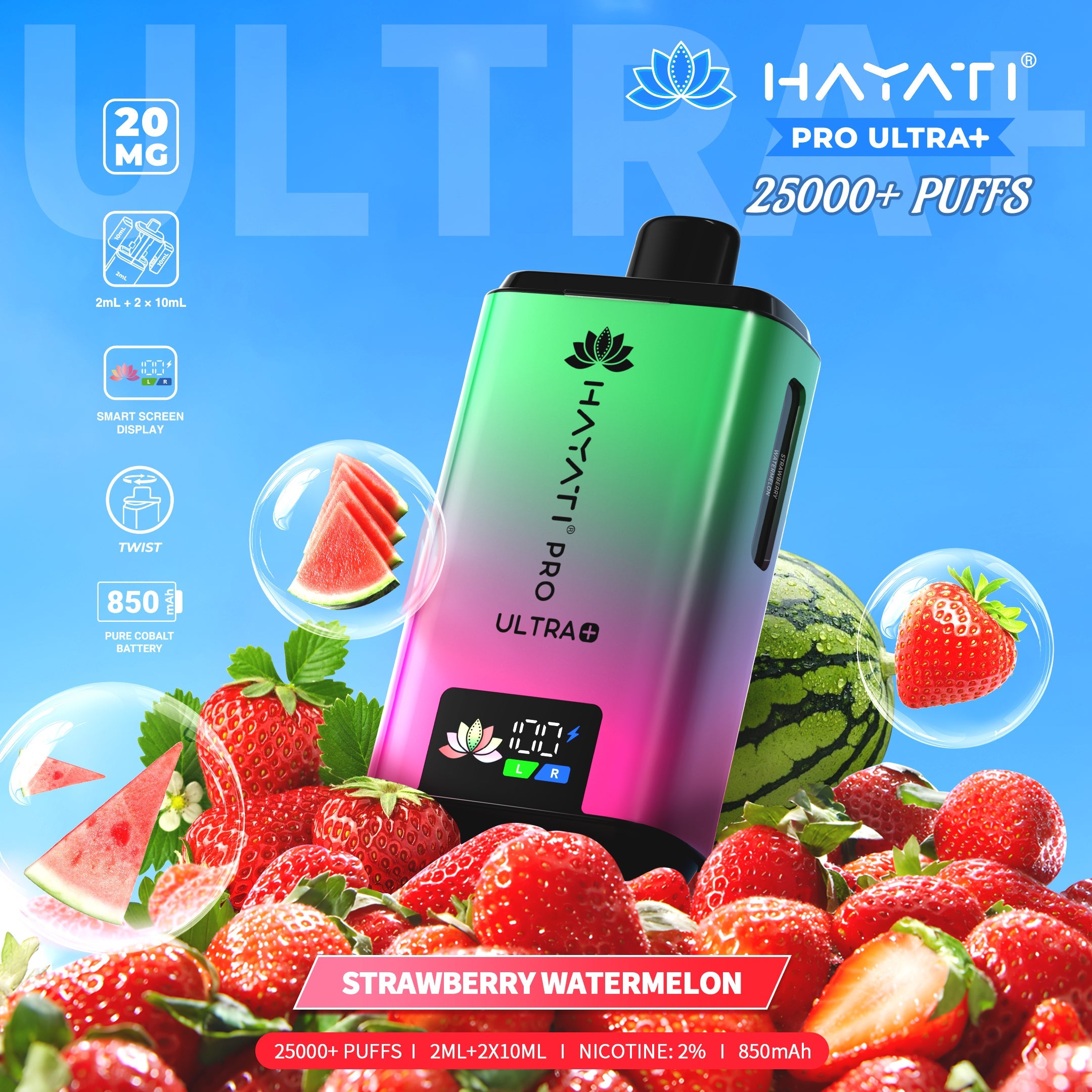 Hayati Pro Ultra Plus 25000 Strawberry Watermelon prefilled pod kits 20mg