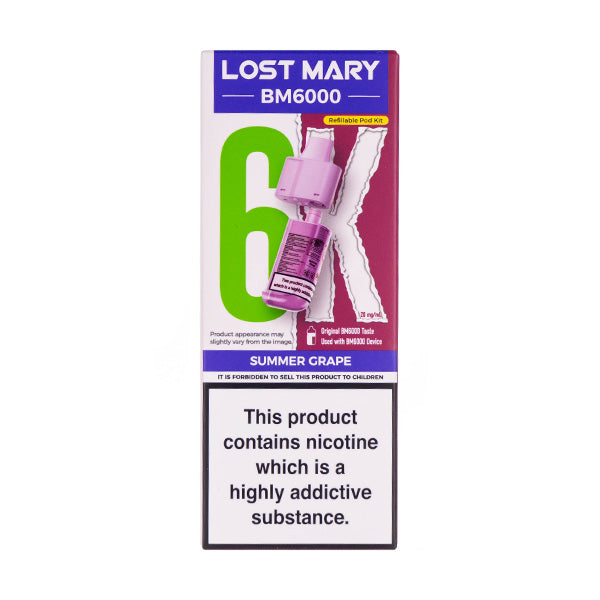 Lost Mary BM6000 Summer Grape 20mg replacement pod and refill container