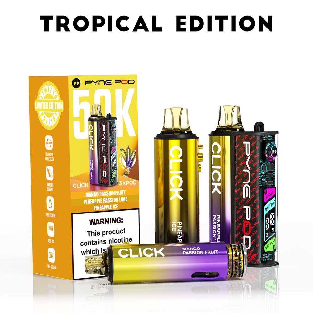 Pyne Pod Click 50K Tropical Edition prefilled pod vape kit box – 20mg