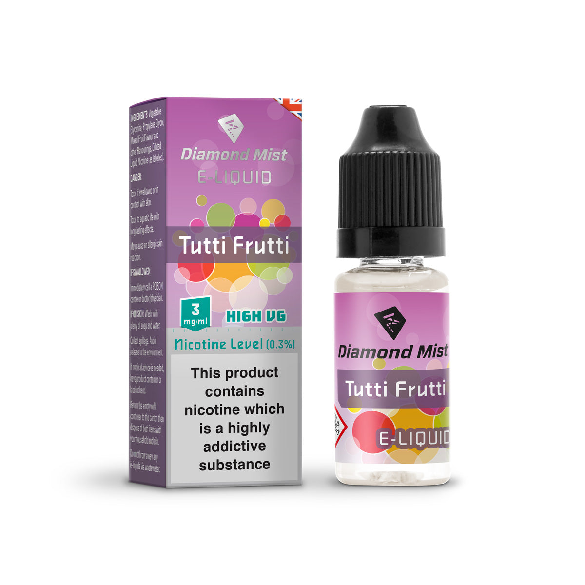 Diamond Mist Tutti Frutti e-liquid 10ml 3mg bottle