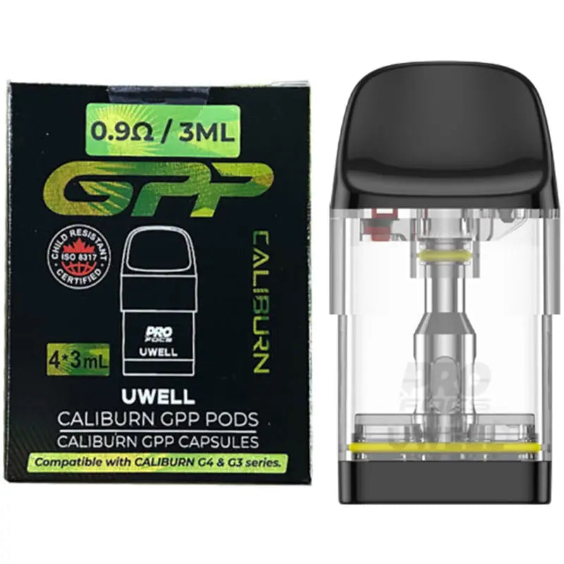 Uwell Caliburn GPP XL 0.9Ω 3ml top-fill replacement pods, sealed pack of 4