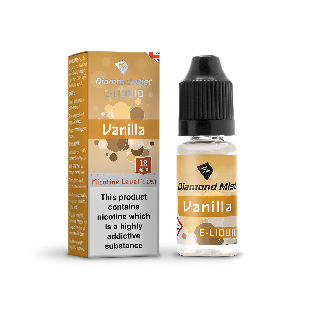 Diamond Mist Vanilla e-liquid 10ml 18mg bottle