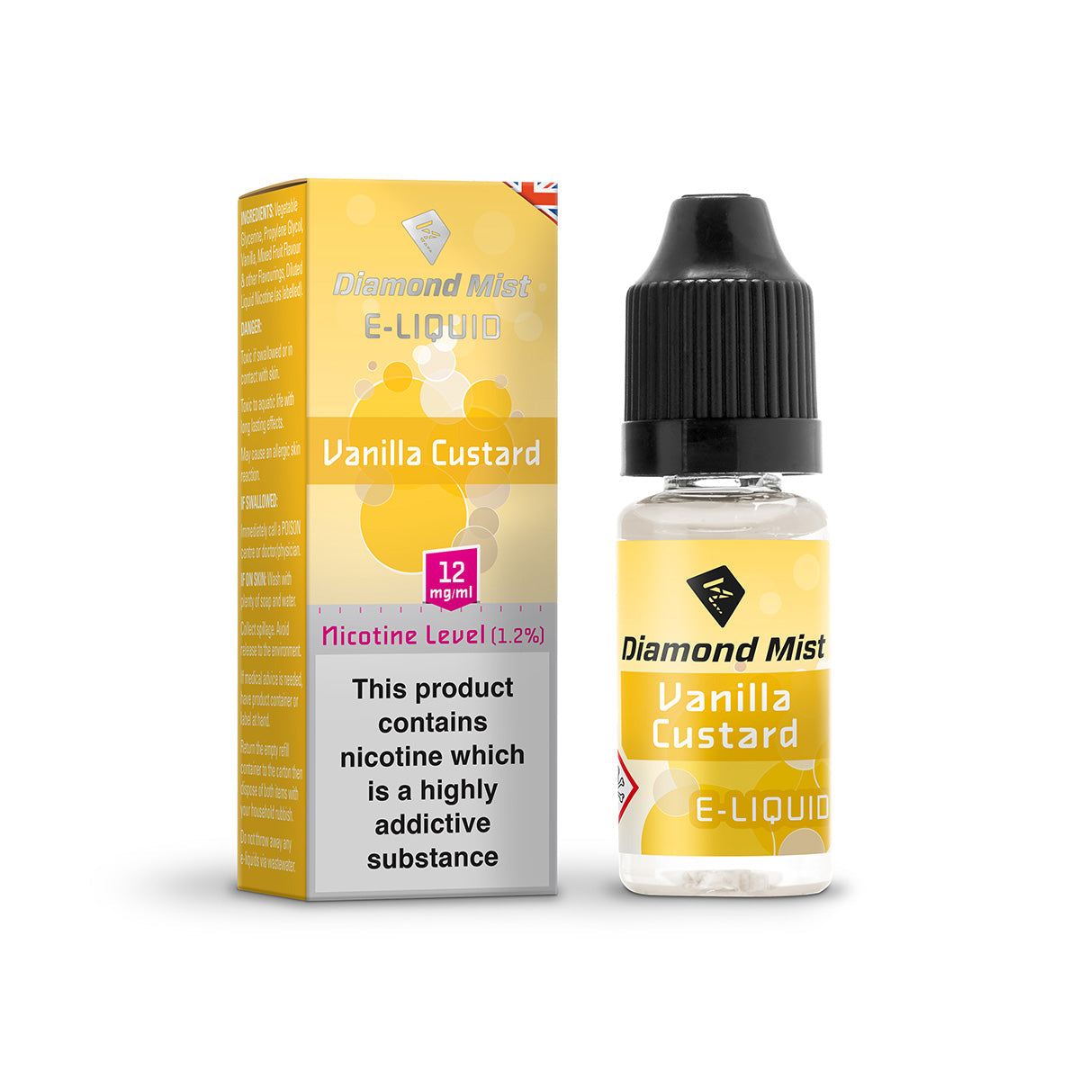 Diamond Mist Vanilla Custard e-liquid 10ml 12mg bottle