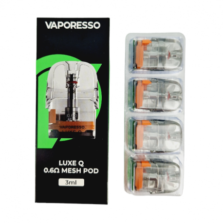 Vaporesso Luxe Q Mesh Replacement Pods – 2ml & XL 3ml (Pack of 4) – 0.6Ω · XL 3ml · Pack of 4