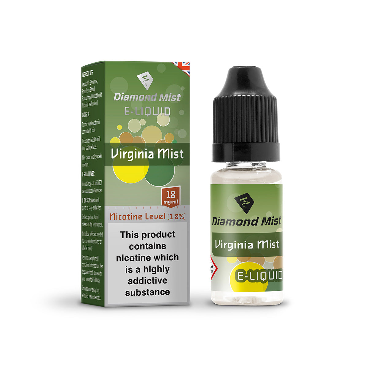Diamond Mist Virginia Mist Tobacco e-liquid 10ml 18mg bottle