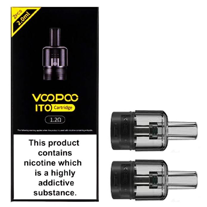 Voopoo - ITO Cartridge Black 1.2ohms - Pack of 2 – retail pod box and pack contents