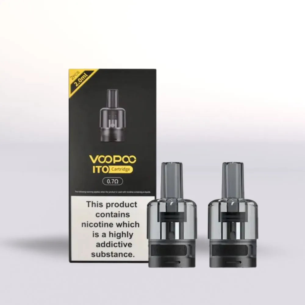 VOOPOO ITO Fixed-Coil Replacement Pods 0.7Ω 2ml – Black (Pack of 2) product pack