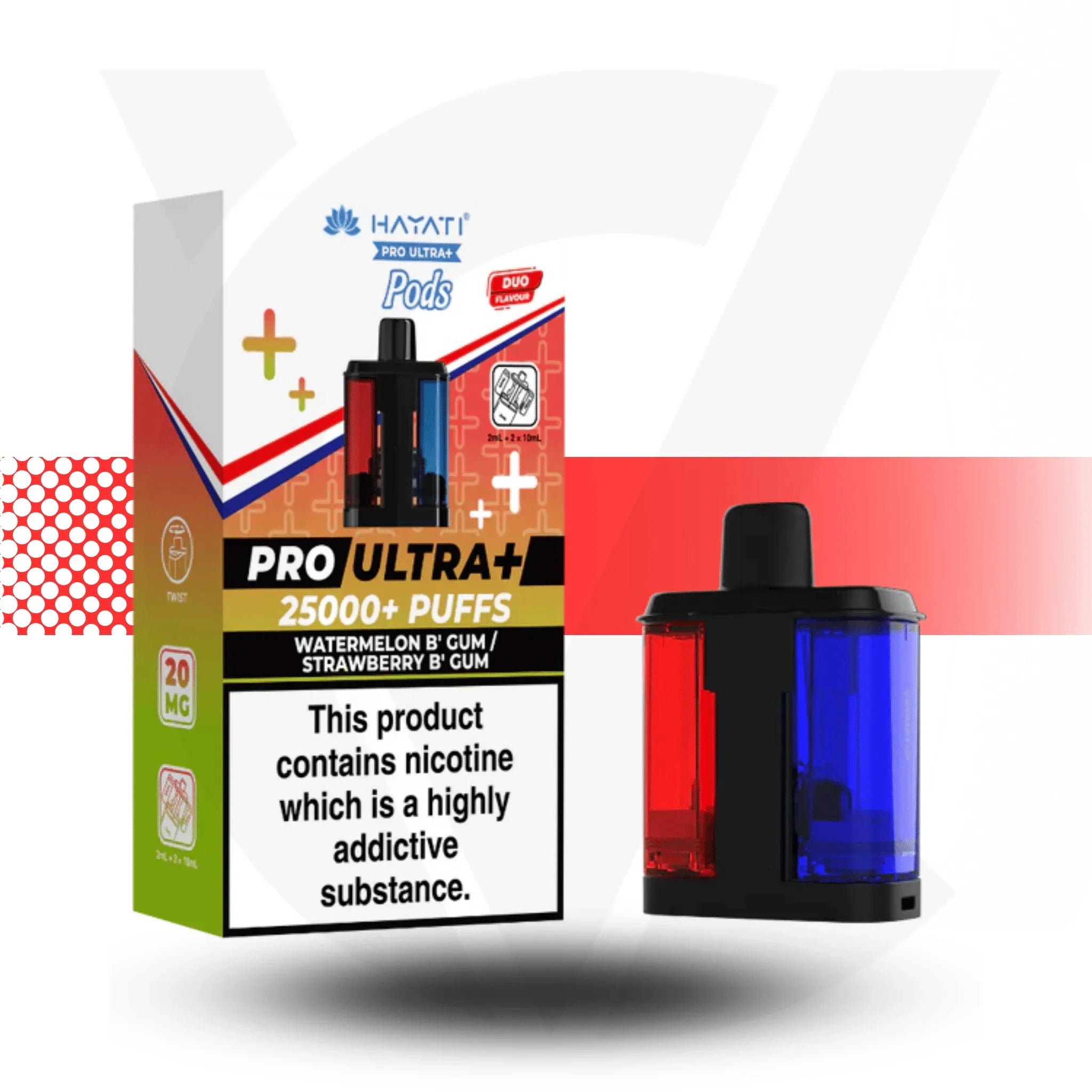 Hayati Pro Ultra Plus 25000 Watermelon B'Gum / Strawberry B'Gum prefilled pods 20mg