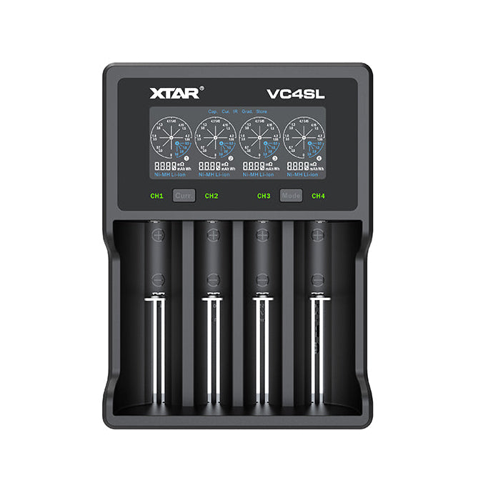 XTAR VC4SL QC3.0 four-bay battery charger with UK plug