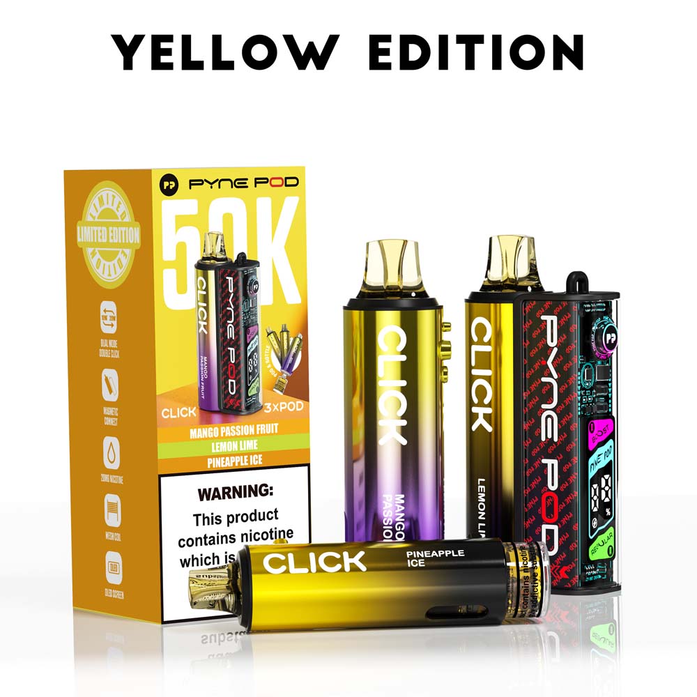 Pyne Pod Click 50K Yellow Edition prefilled pod vape kit box – 20mg