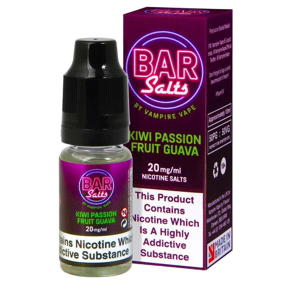 Bar Salts Kiwi Passion Fruit Guava 20mg nic salt e-liquid 10ml bottle and box