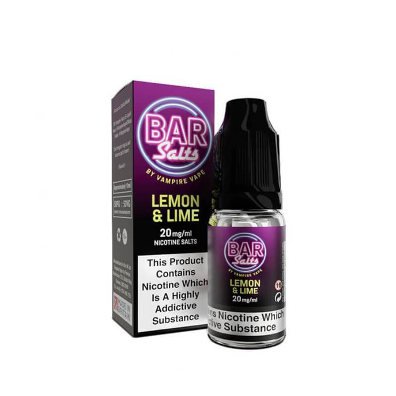 Bar Salts Lemon and Lime 20mg nic salt e-liquid 10ml bottle and box