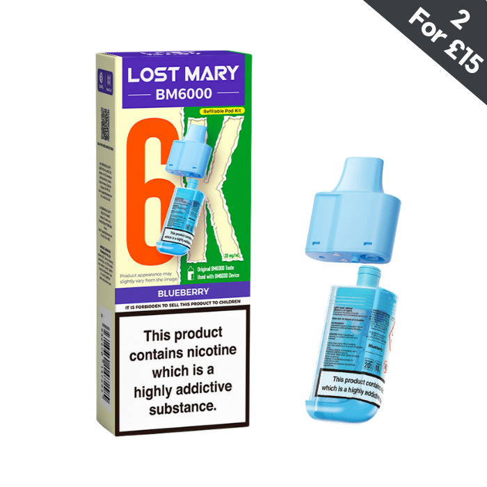 Lost Mary BM6000 Blueberry 20mg replacement pod and refill container