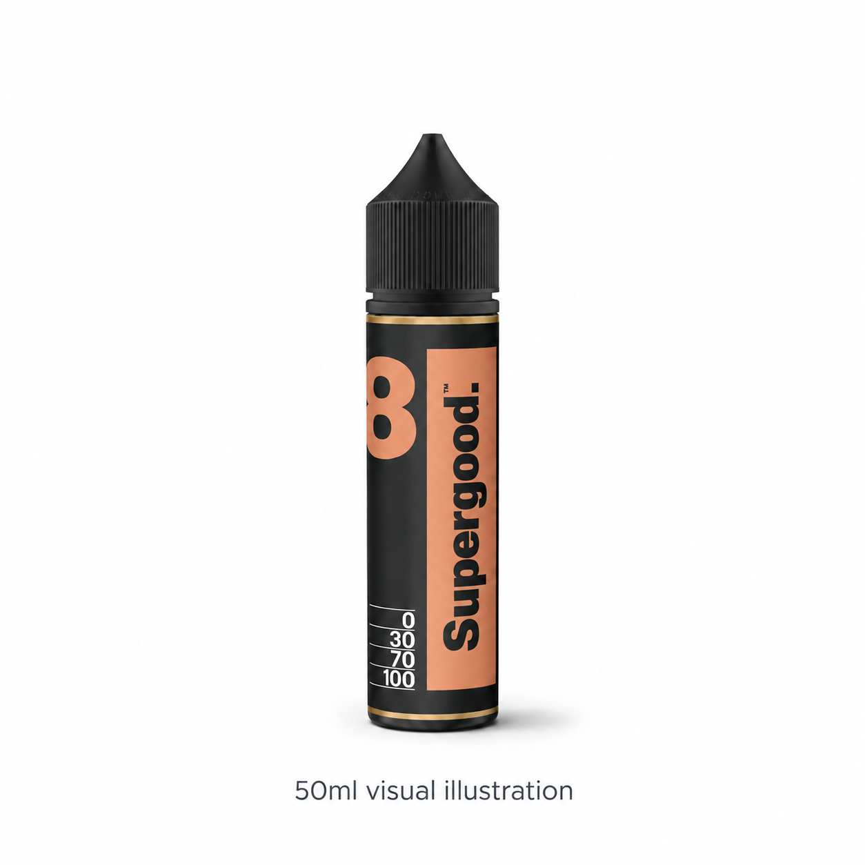 Illustration of Supergood Butter 08 50ml dessert shortfill e-liquid bottle, graham cracker, peanut butter, vanilla ice cream and grape jelly; actual packaging may vary