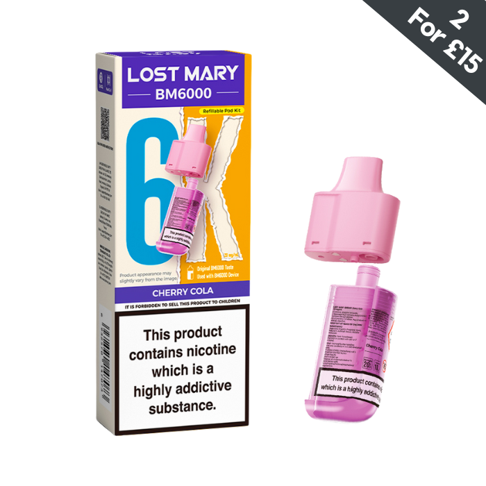Lost Mary BM6000 Cherry Cola 20mg replacement pod and refill container