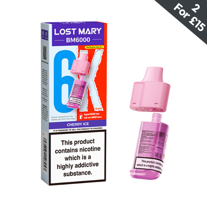 Lost Mary BM6000 Cherry Ice 20mg replacement pod and refill container