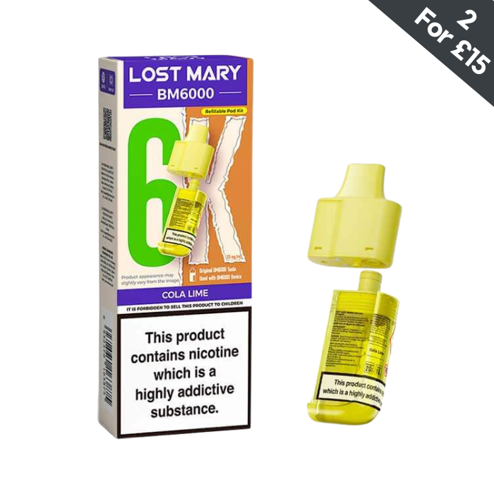Lost Mary BM6000 Cola Lime 20mg replacement pod and refill container