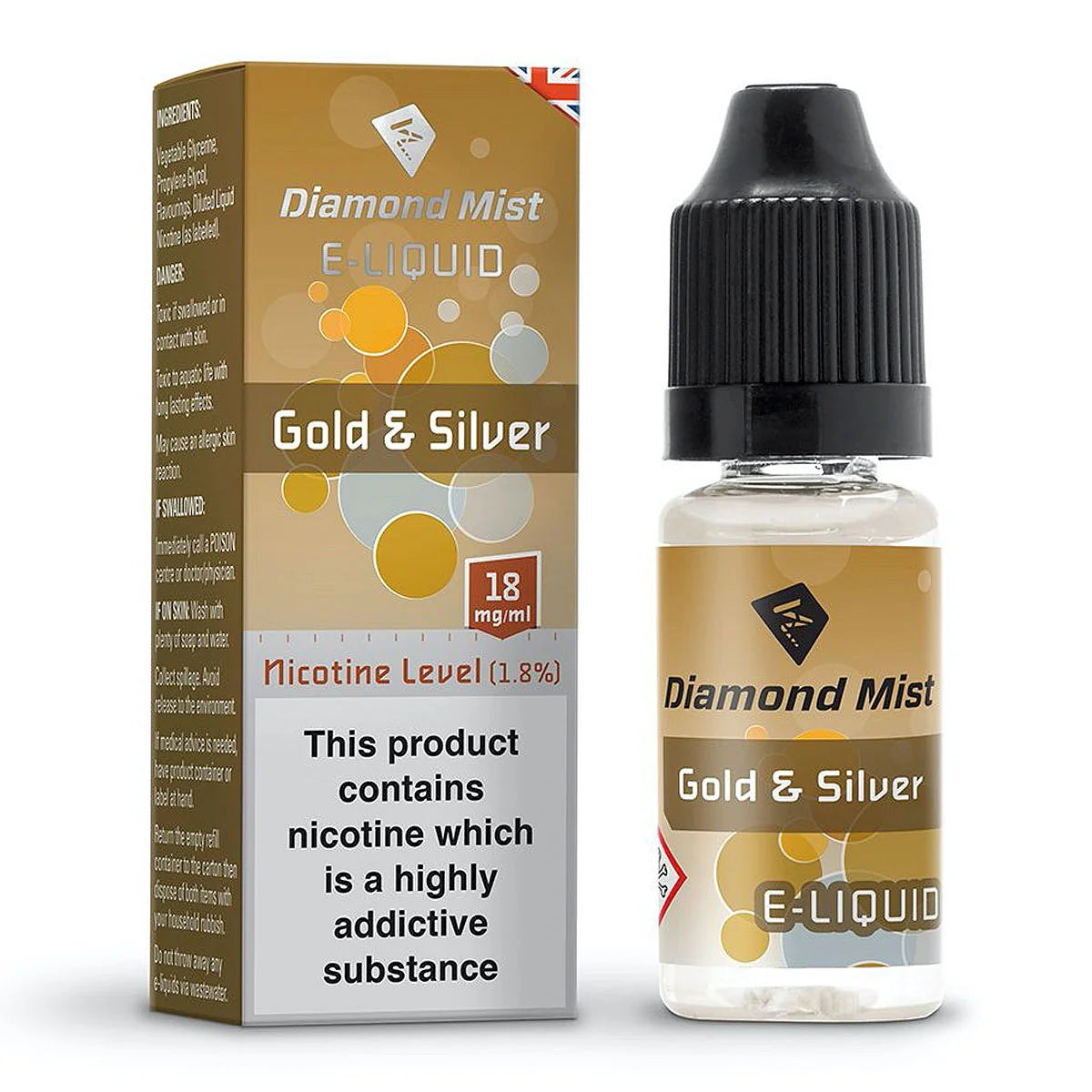 Diamond Mist Gold and Silver 18mg Tobacco E-Liquid 10ml bottle