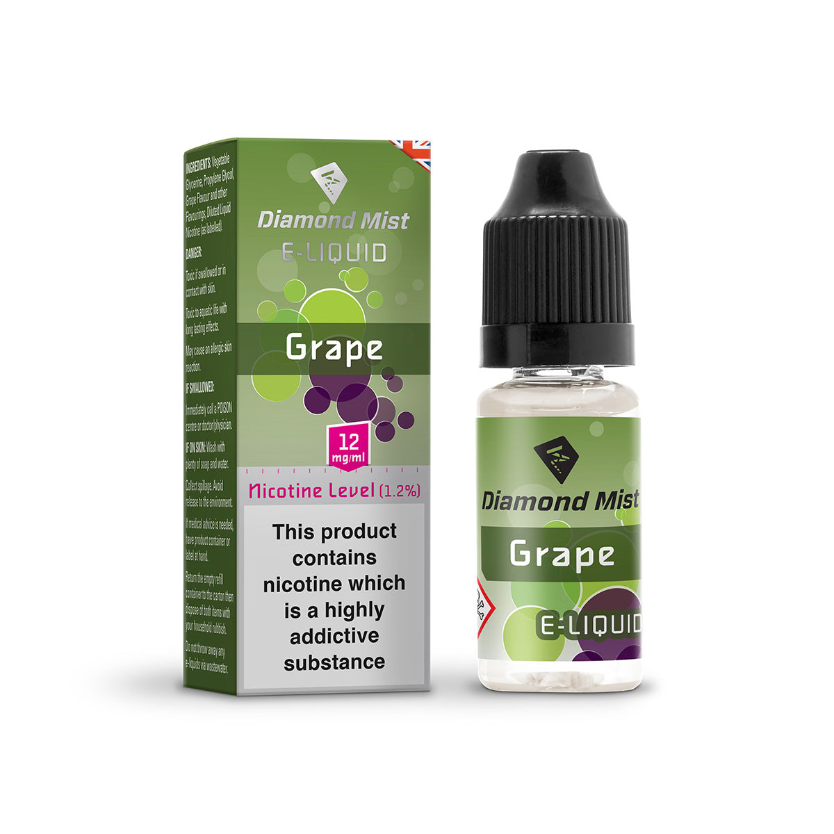 Diamond Mist Grape 12mg e-liquid 10ml bottle and box