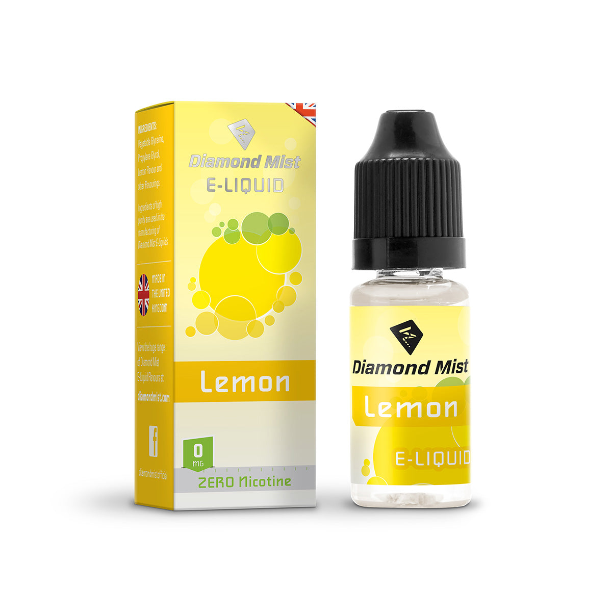 Diamond Mist Lemon 0mg e-liquid 10ml bottle and box