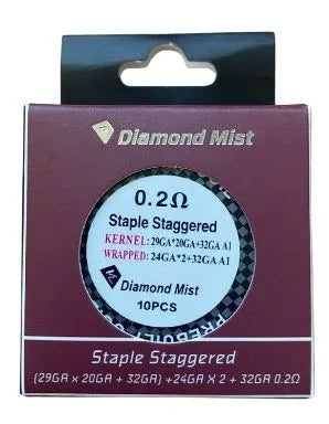 Diamond Mist Staple Staggered 0.20 ohm pre-made vape coils, tub of 10