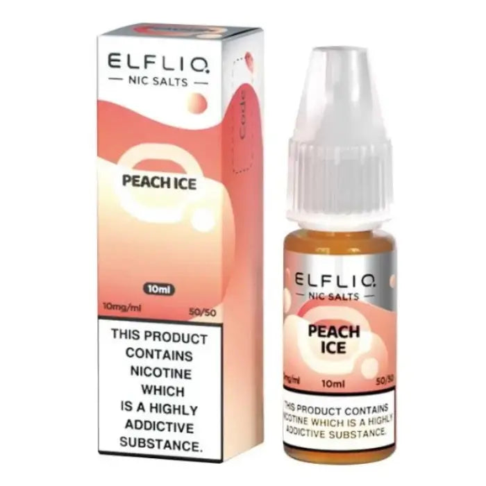ELFLIQ Peach Ice 10ml nic salt e-liquid bottle and packaging