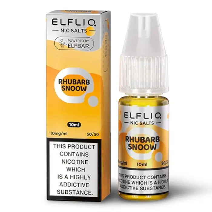 ELFLIQ Rhubarb Snoow 10ml nic salt e-liquid bottle and packaging
