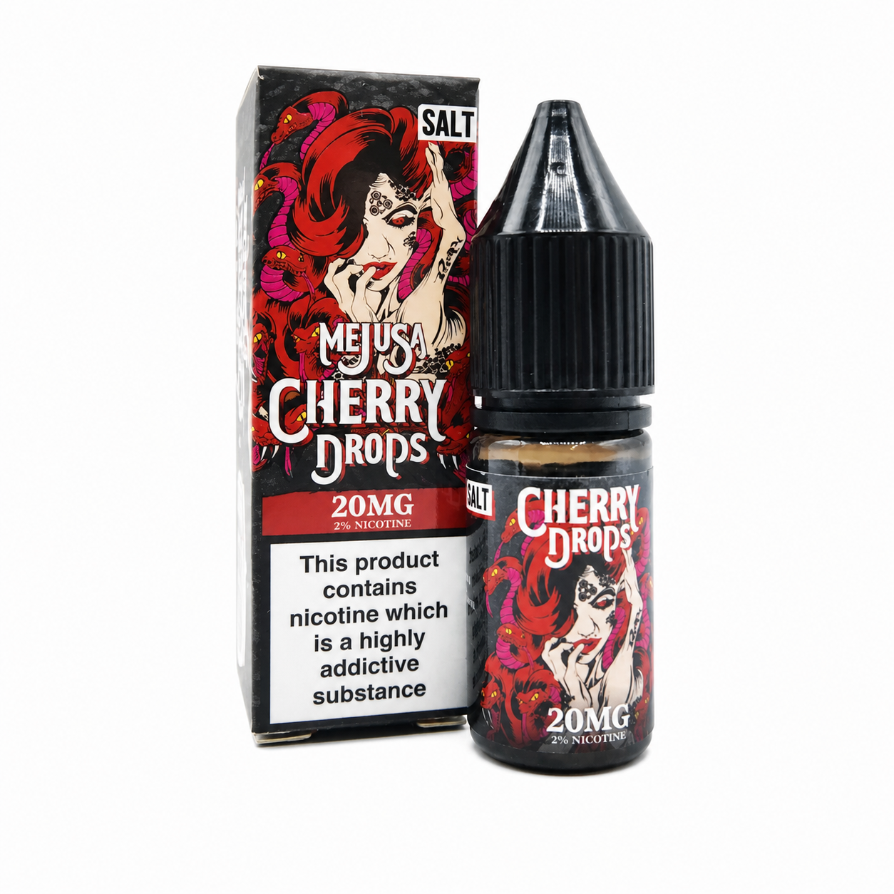 Mejusa Cherry Drops 20mg nic salt e-liquid 10ml bottle and box