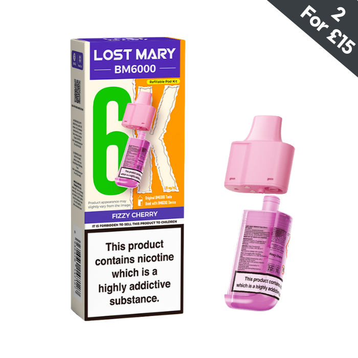 Lost Mary BM6000 Fizzy Cherry 20mg replacement pod and refill container