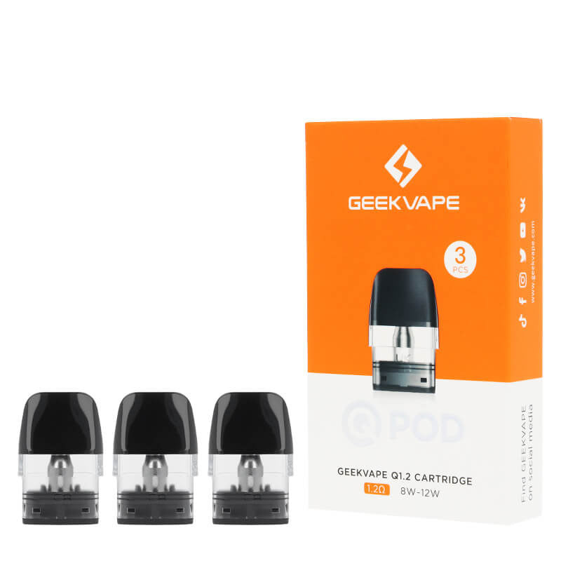 Geek Vape - Q Pods 1.2ohm - 2ml - Pack of 3 – retail pod box and pack contents