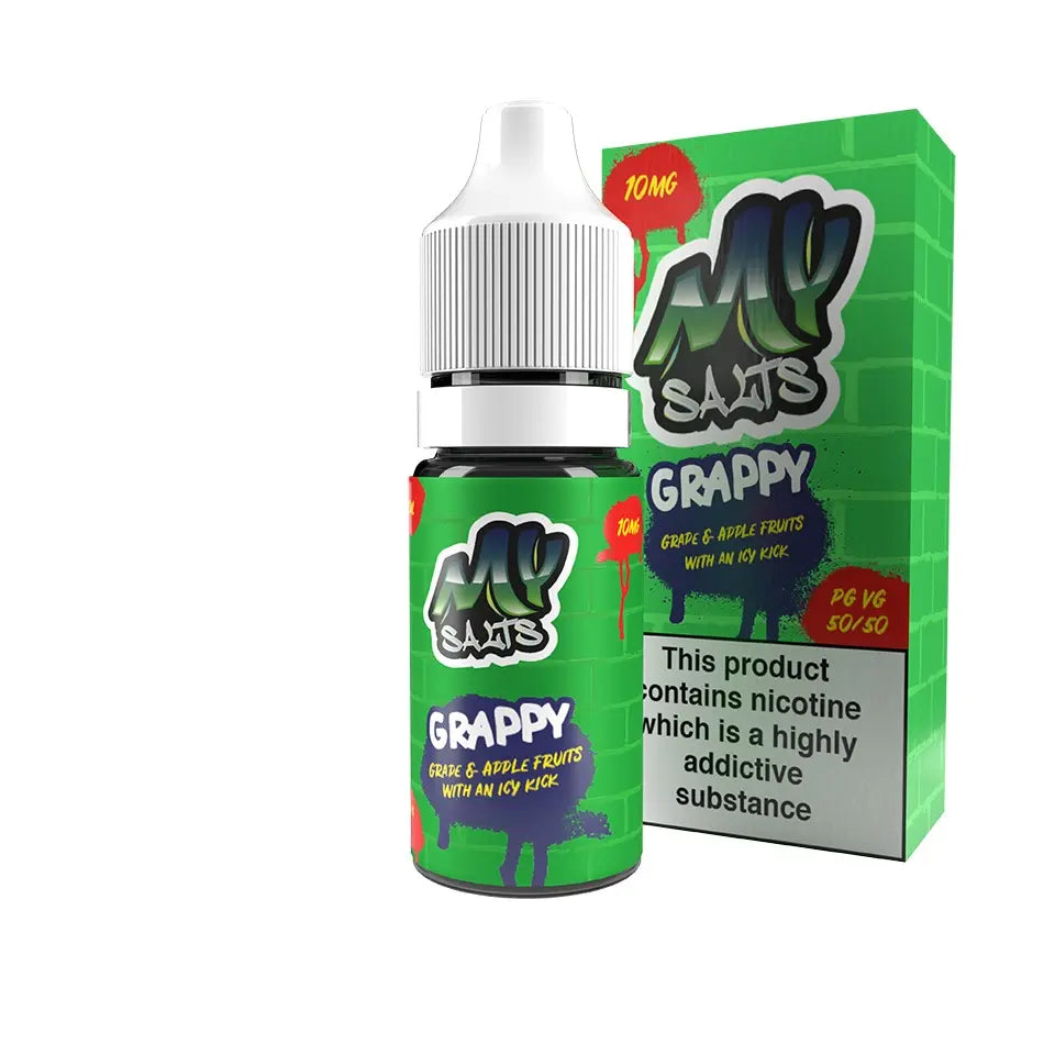 My Salts Grappy Grape & Apple Ice Nic Salt E-Liquid 10ml 10mg bottle and box
