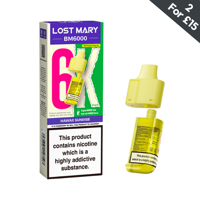 Lost Mary BM6000 Hawaii Sunrise 20mg replacement pod and refill container