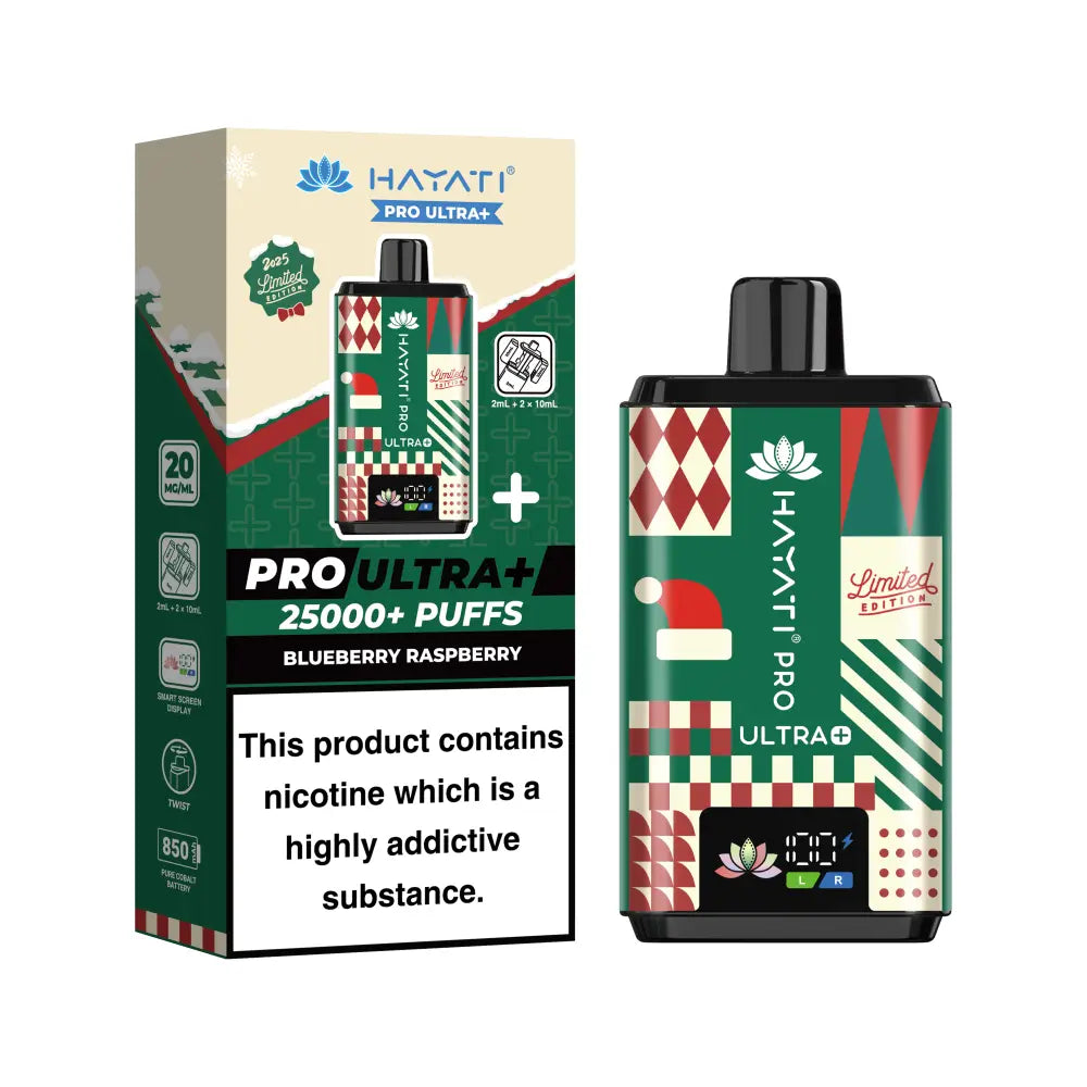 Hayati Pro Ultra Plus 25000 Blueberry Raspberry – Christmas Edition prefilled pod kits 20mg