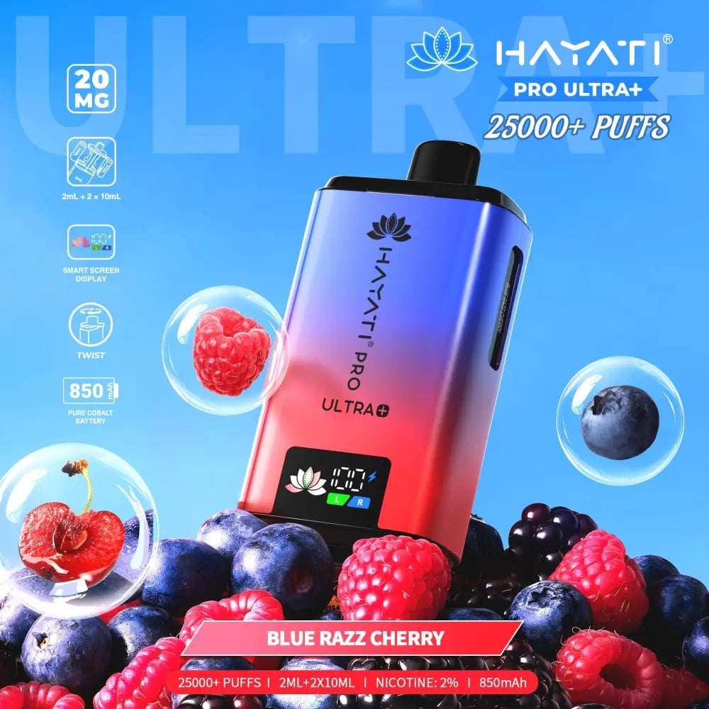 Hayati Pro Ultra Plus 25000 Blue Razz Cherry prefilled pod kits 20mg