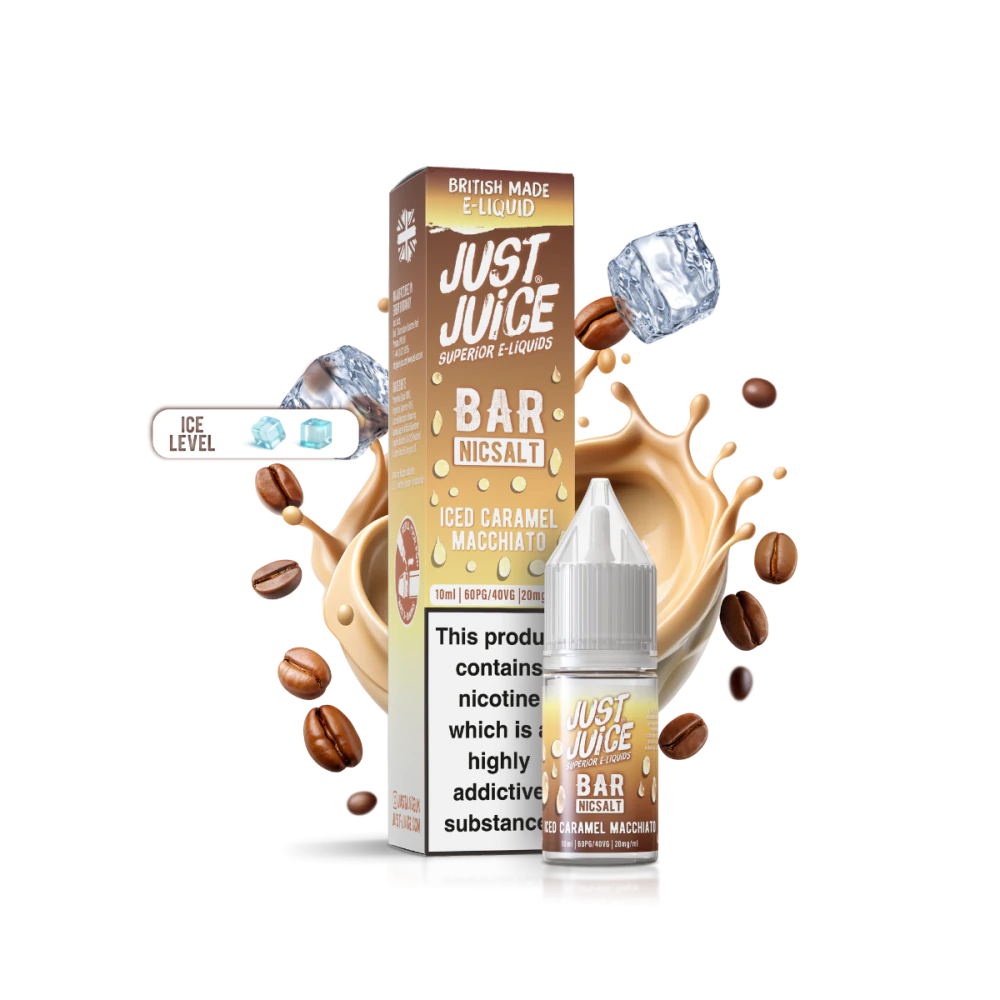 Just Juice Bar Iced Caramel Macchiato Nic Salt E-Liquid 10ml 🔥 CLEARANCE 6 for £10 🔥