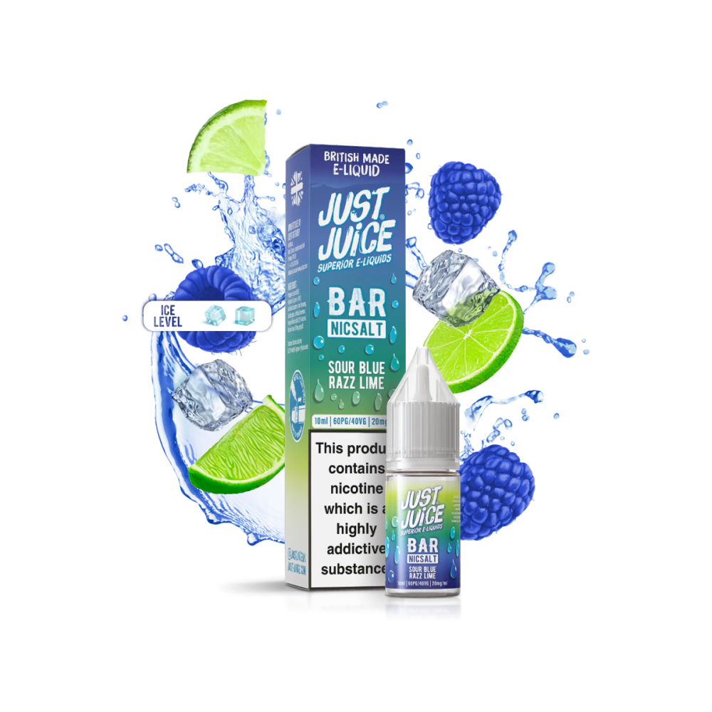 Just Juice Bar Sour Blue Razz Lime Nic Salt E-Liquid 10ml 🔥 CLEARANCE 6 for £10 🔥