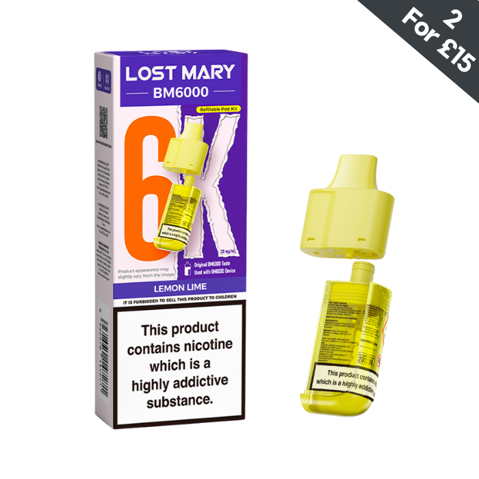 Lost Mary BM6000 Lemon Lime 20mg replacement pod and refill container