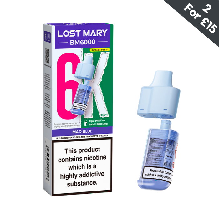 Lost Mary BM6000 Mad Blue 20mg replacement pod and refill container