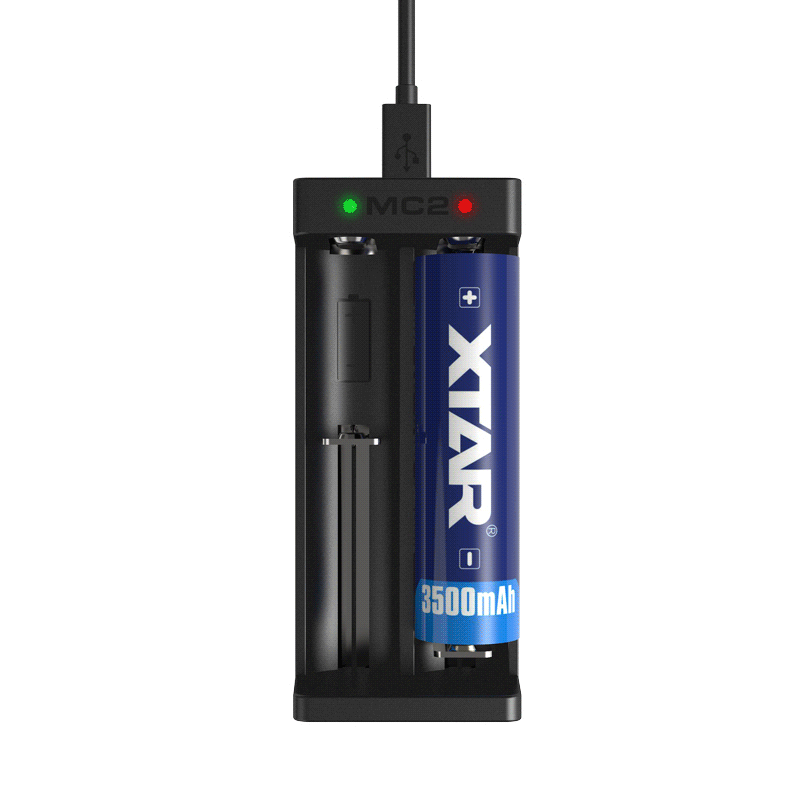 XTAR MC2 two-bay 18650 and 21700 lithium-ion battery charger