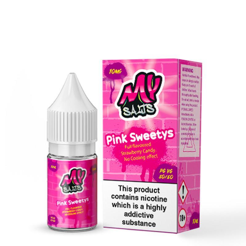 My Salts Pink Sweetys Strawberry Candy Nic Salt E-Liquid 10ml 10mg bottle and box