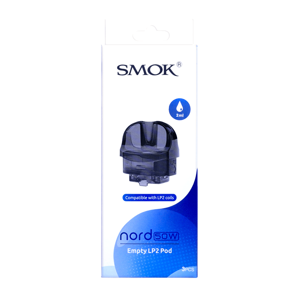 SMOK Nord 50W LP2 Replacement Pods 2ml – Pack of 3 – retail pod box and pack contents