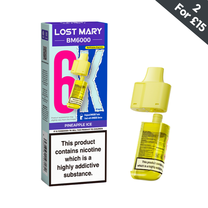 Lost Mary BM6000 Pineapple Ice 20mg replacement pod and refill container