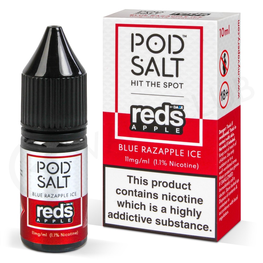 Pod Salt Blue Razapple Ice 11mg nic salt e-liquid 10ml bottle and box