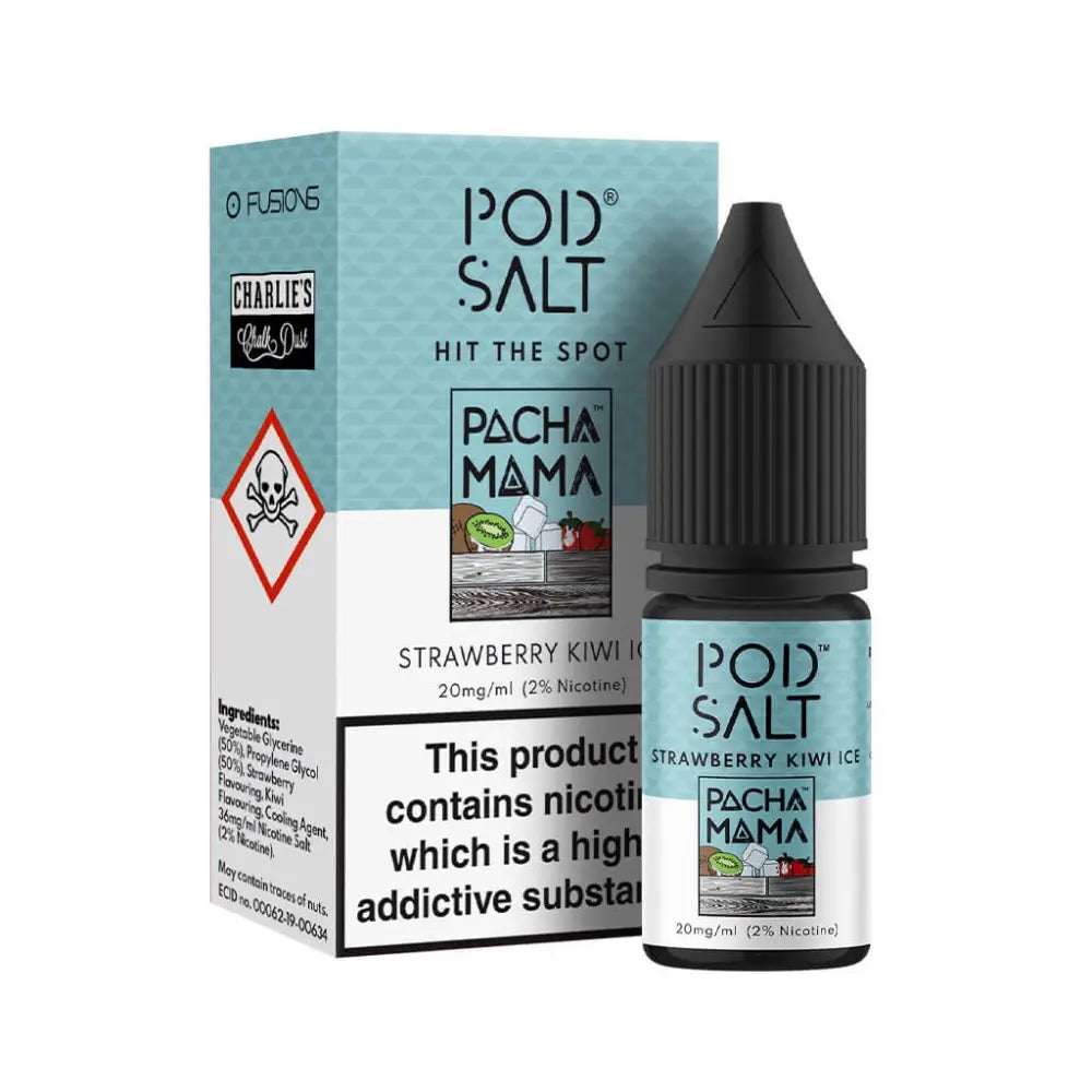 Pod Salt Charlies Chalk Dust Pacha Mama Strawberry Kiwi Ice 10ml Nicotine Salt E-Liquid Fusion | 10 for £14