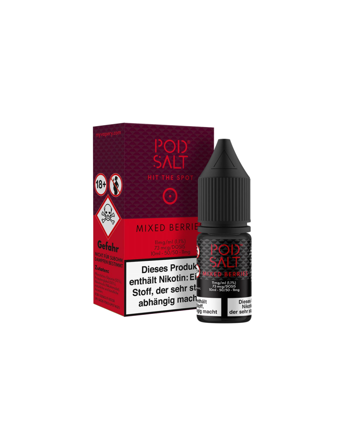 Pod Salt Mixed Berries 11mg nic salt e-liquid 10ml bottle and box