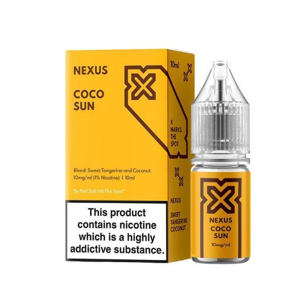 Pod Salt Nexus Coco Sun 10mg nic salt e-liquid 10ml bottle and box