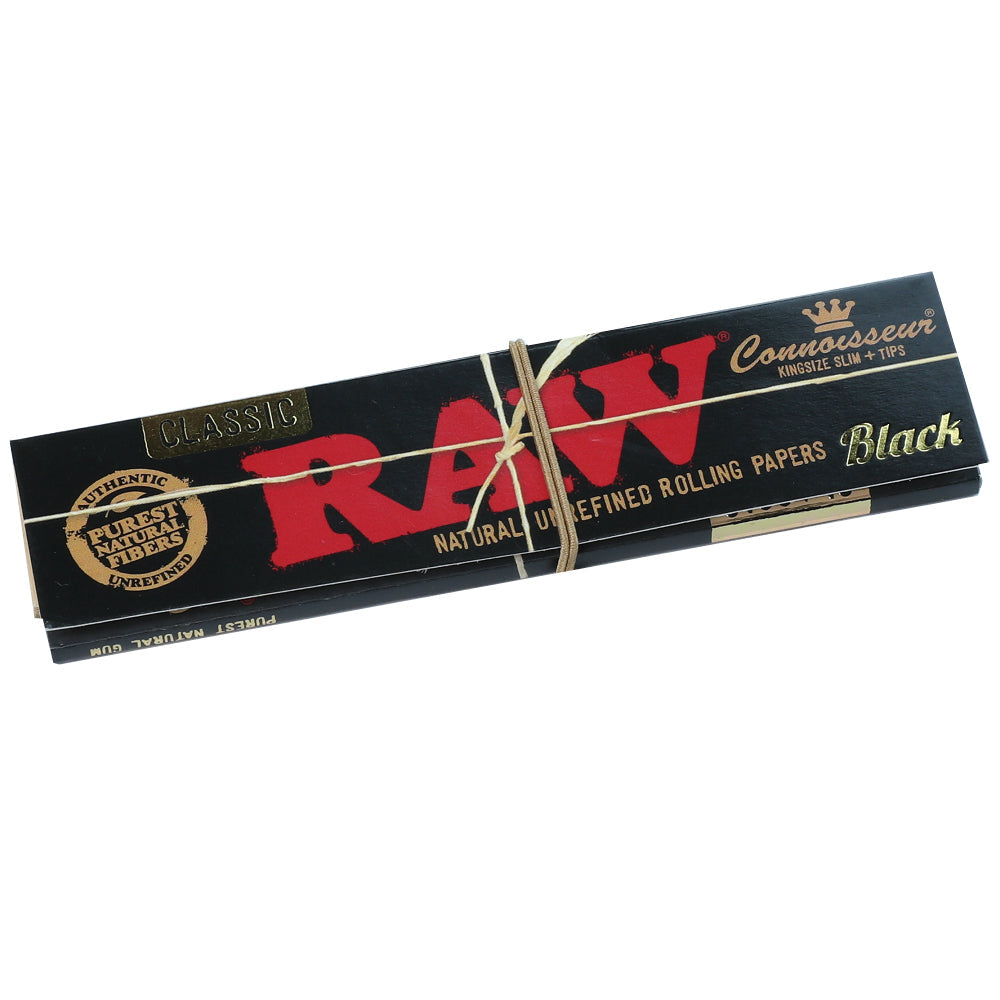 RAW Black Connoisseur King Size Slim rolling papers and tips pack